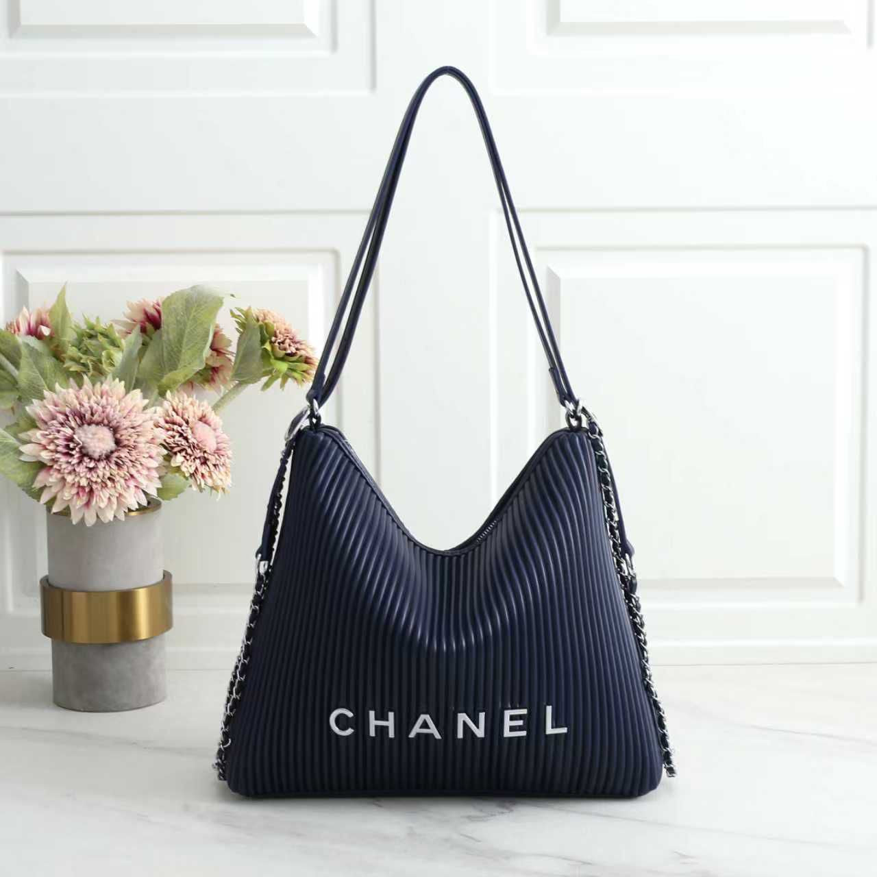 Chanel Bag | Maxi Hobo Ribbed Leather Blue
